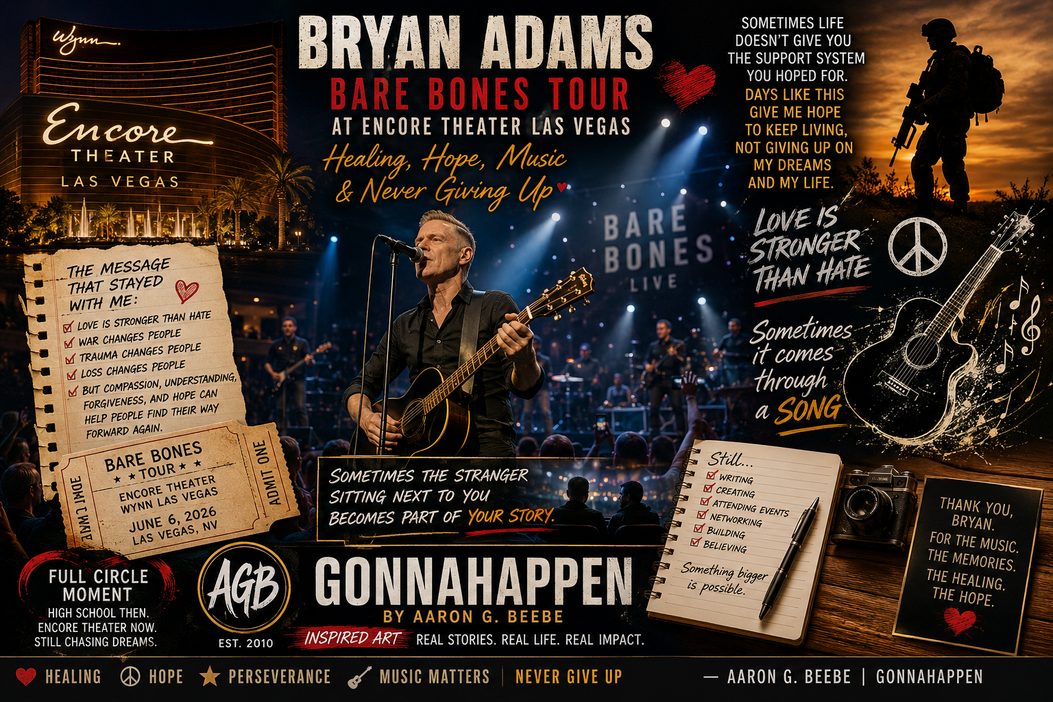 Bryan Adams Bare Bones Tour at Encore Theater Las Vegas: Healing, Hope, Music & Never Giving Up - Lasting Memories for Every one 