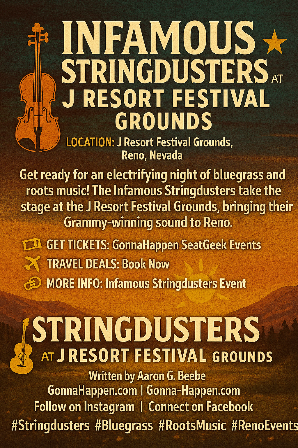 🎻 Infamous Stringdusters – J Resort Festival Grounds (August 15, 2025 6PM) - Double Check For Local Start Times