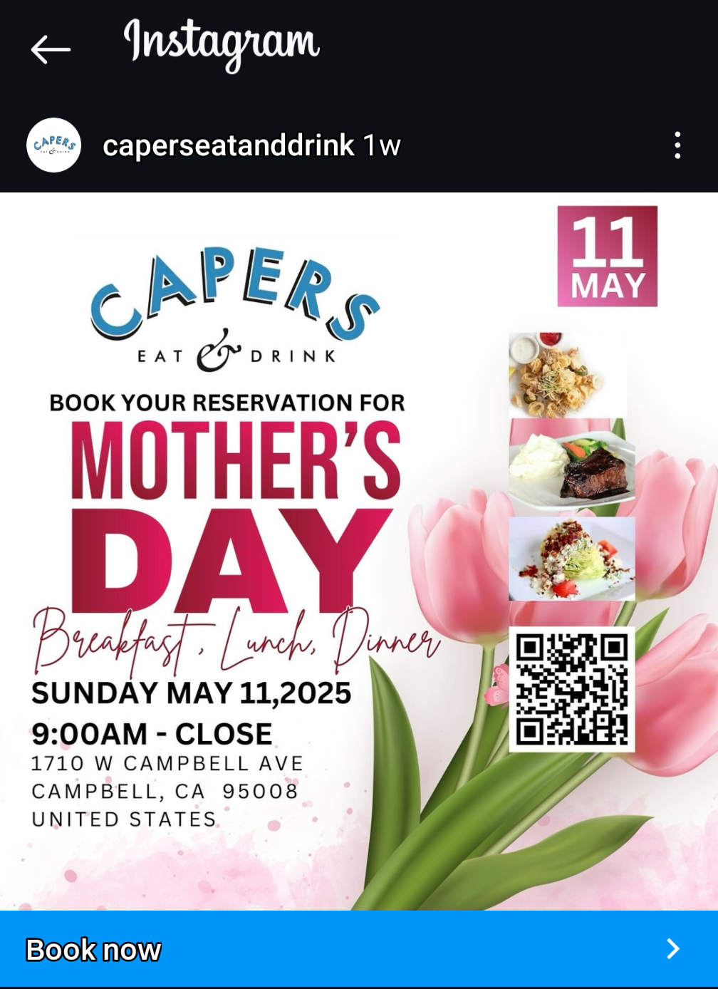 Mother’s Day Brunch, Lunch & Dinner – Capers Eat & Drink